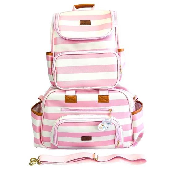 Imagem de Conjunto Bolsa Listras Deluxe c/ Mochila em Courano Rosa