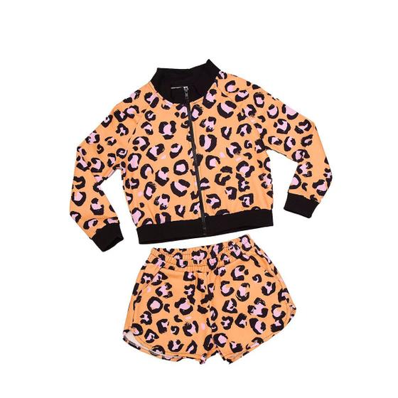 Imagem de Conjunto Bomber e Shorts Laranja com Estampa de Onça