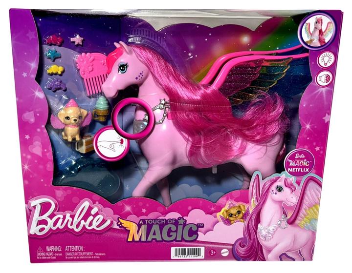 Imagem de Conjunto Boneco Cavalo Pegasus Rosa Com Acessórios E Mini Pet Cachorro Cachorrinho Mágico  Emite Luzes E Sons  Unicórnio Mattel