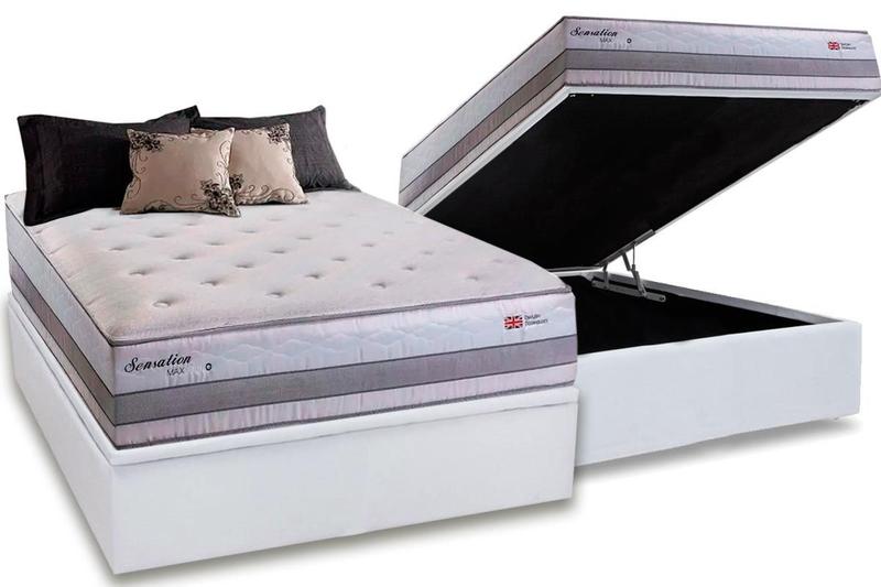 Imagem de Conjunto: box bau branco + colchão herval sensation molas maxspring casal 138x188x80
