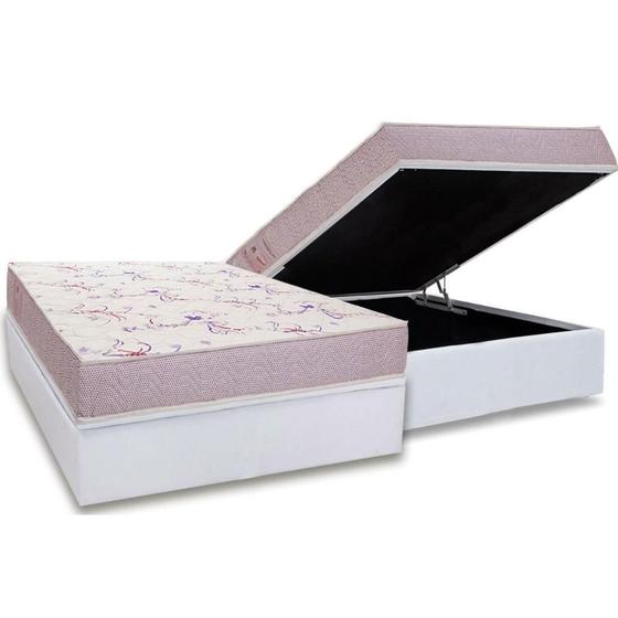 Imagem de Conjunto Box Baú Casal: Colchão Molas Ortobom D20 Physical Resistente Bordado + Base CRC Courano White (138x188)