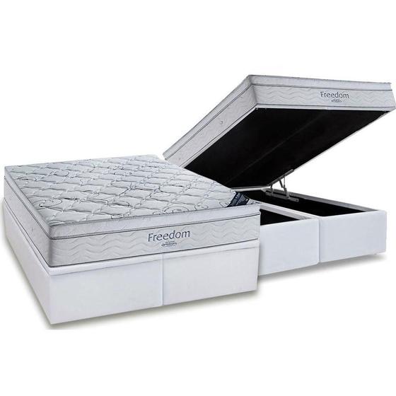 Imagem de Conjunto Box Baú King: Colchão Molas Ortobom SuperPocket Freedom Visco + Base CRC Courano Whitee(193x203)