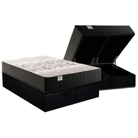 Imagem de Conjunto Box Baú Queen: Colchão Espuma Kappesberg Molas Ensacadas Classic + Base CRC Suede Black (158x198)