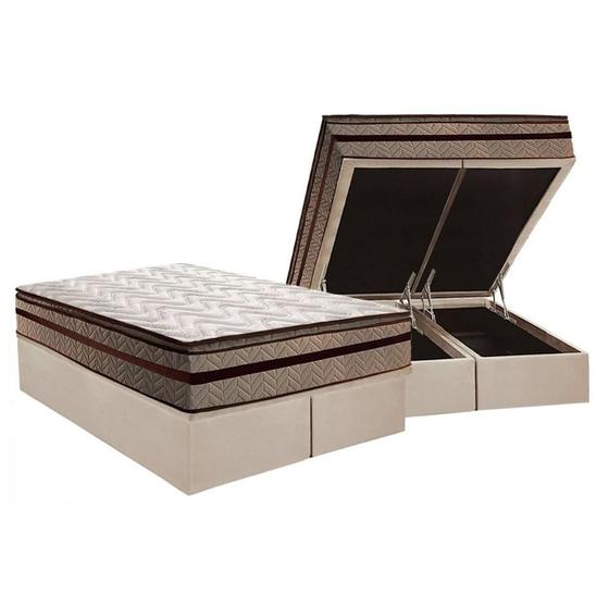 Imagem de Conjunto Box Baú Queen: Colchão Espuma Paropas D28 / Anatômico Orthomedic Gold Plus Rústico Clean + Base CRC Suede Clean (158x198)