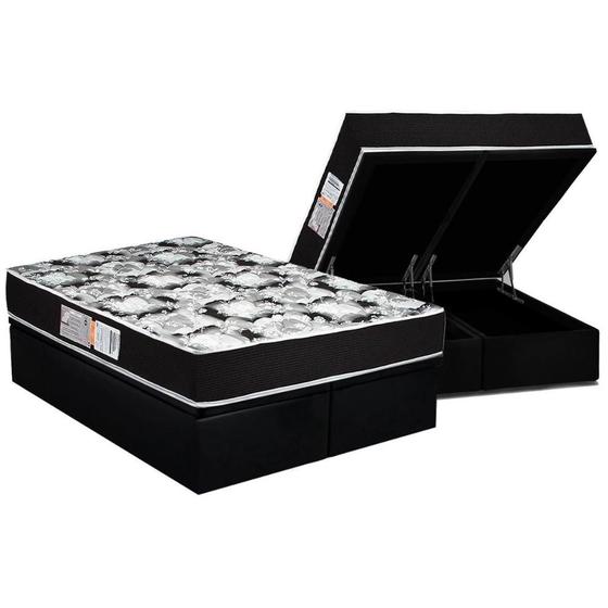 Imagem de Conjunto Box Baú Queen: Colchão Molas Luckspuma D33 Supreme Pró Saúde Black + Base CRC Suede Black (158x198)