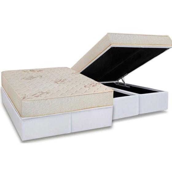 Imagem de Conjunto Box Baú Queen: Colchão Molas Luckspuma D45 Gran Luck Flora Pró Saúde + Base CRC Courano White (158x198)