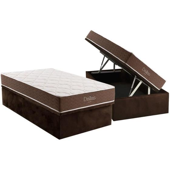 Imagem de Conjunto Box Baú Solteiro: Colchão Espuma Kappesberg D28 Anatômico Dallas + Base CRC Suede Brown (88x188)