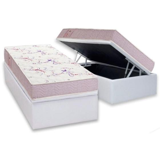 Imagem de Conjunto Box Baú Solteiro: Colchão Espuma Ortobom D20 Physical Resistente Bordado + Base CRC Courano White(88x188)