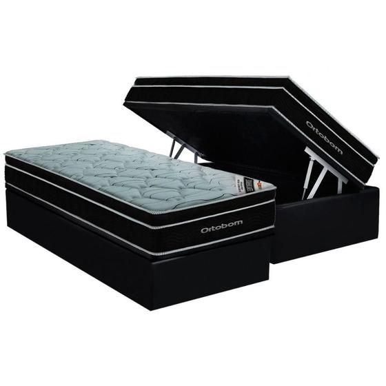 Imagem de Conjunto Box Baú Solteiro: Colchão Espuma Ortobom SuperPocket Elegant + Base CRC Suede Black(88x188)