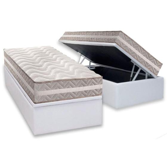 Imagem de Conjunto Box Baú Solteiro: Colchão Espuma Paropas D33 D45/ Pro Sono Double Face Prata + Base CRC Courano White (88x188)