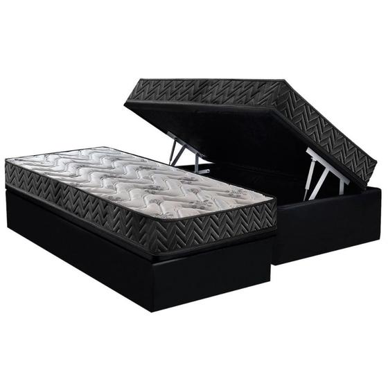 Imagem de Conjunto Box Baú Solteiro: Colchão Espuma Paropas D45 Pasquale Wave Black + Base CRC Suede Black (88x188)