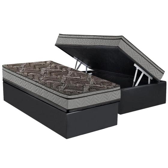 Imagem de Conjunto Box Baú Solteiro: Colchão Molas Paropas D28 / Conforto Firme Gray + Base CRC Suede Gray (88x188)