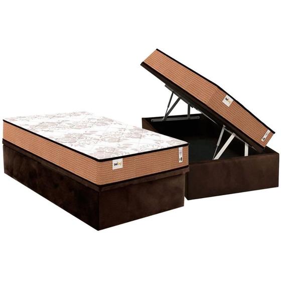 Imagem de Conjunto Box Baú Solteiro: Colchão Molas Plumatex Ensacadas Smart Classic + Base CRC Suede Brown (88x188)