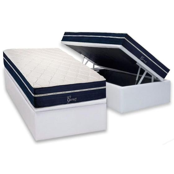 Imagem de Conjunto Box Baú Solteiro: Colchão Molas Polar Ensacadas Garnet + Base CRC Courano White (88x188)