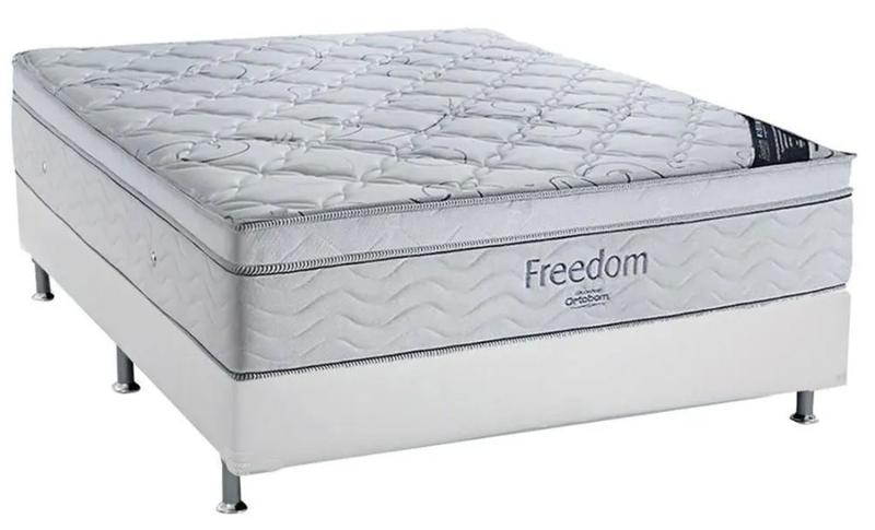 Imagem de Conjunto Box Casal Freedom Ortobom com Base material sintético Branco (138x188x71)