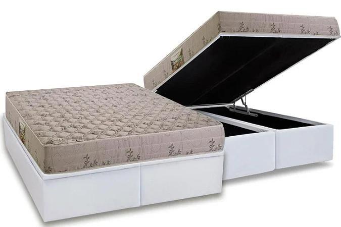 Imagem de Conjunto: box com baú bipartido branco + colchão herval cannes espuma d33 - casal 138x188x79