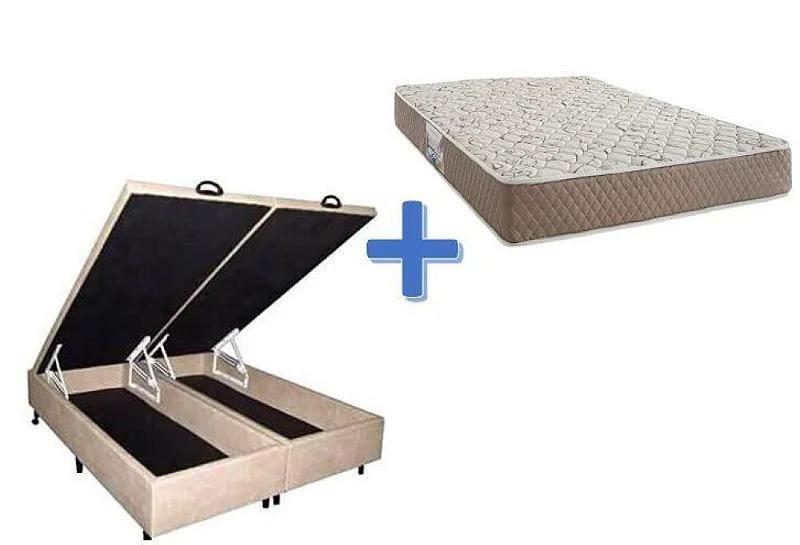 Imagem de Conjunto: box com baú bipartido branco + colchão ortopédico durabilli d45 casal 138x188x66