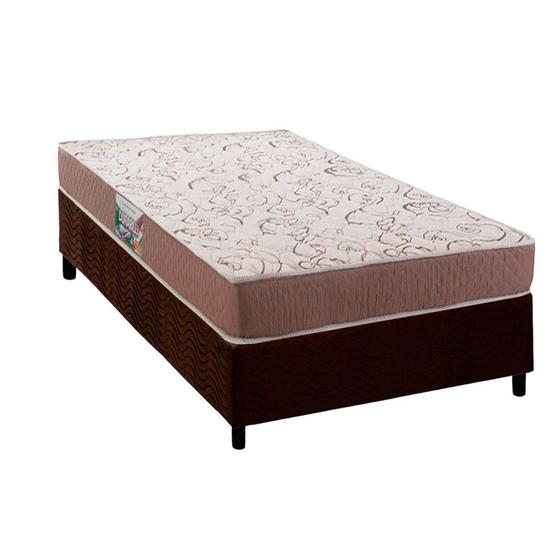 Imagem de Conjunto Box Solteiro: Colchão Anatômico Herval Compact AG 65 / Durabilli Bordado Double Side + Base CRC Suede Brown (88x188)