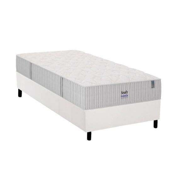 Imagem de Conjunto Box Solteiro: Colchão Molas Sealy Ensacadas Phoenix + Base CRC Courano White (88x188)