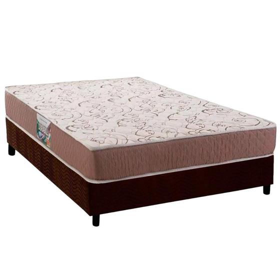 Imagem de Conjunto Box Viúva: Colchão Espuma Herval Compact AG 65 / Durabilli Bordado Double Side + Base CRC Suede Brown (128x188)