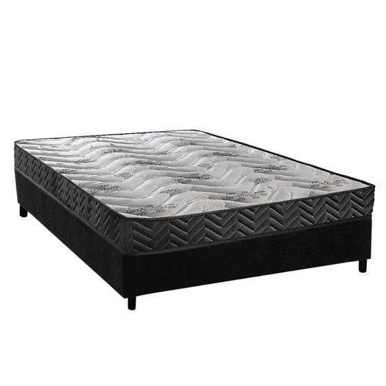 Imagem de Conjunto Box Viúva: Colchão Espuma Paropas D45 Pasquale Wave Black + Base CRC Suede Black (128x188)
