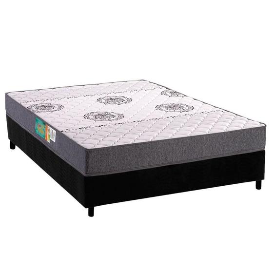 Imagem de Conjunto Box Viúva: Colchão Espuma Polar D45 Pérola Grey + Base CRC Suede Black (128x188)