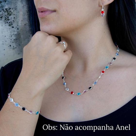 Imagem de Conjunto Brinco Colar Pulseira Feminina Colorida Semijoia