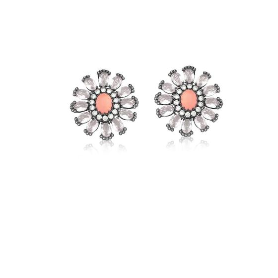 Imagem de Conjunto Brinco E Colar Pingente Flor Coral