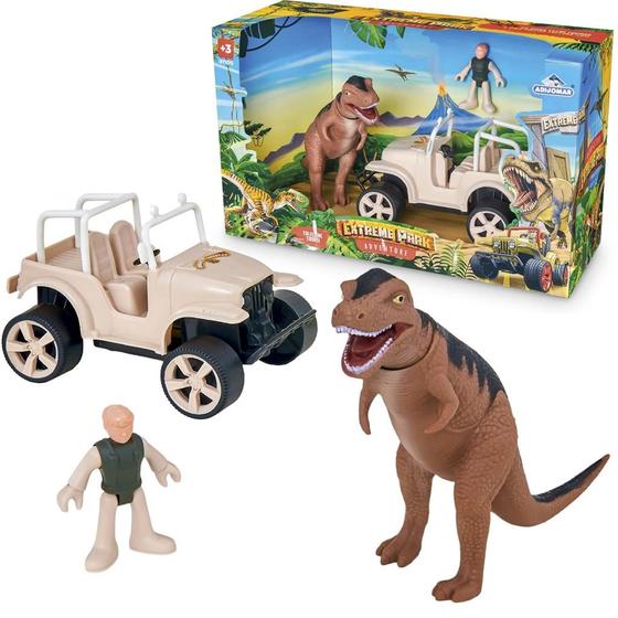 Imagem de Conjunto Brinquedo Dinossauro Rex Fuga Com Carro E Boneco - Adijomar