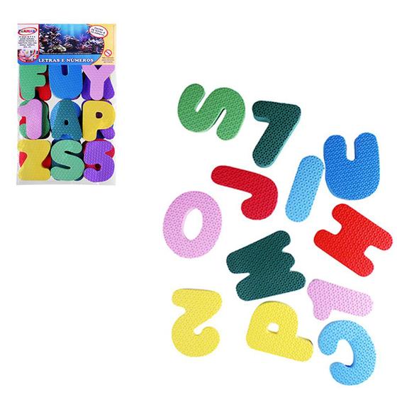 Imagem de Conjunto Brinquedos Hora do Banho Bebê EVA Números e Letras Coloridos Macio