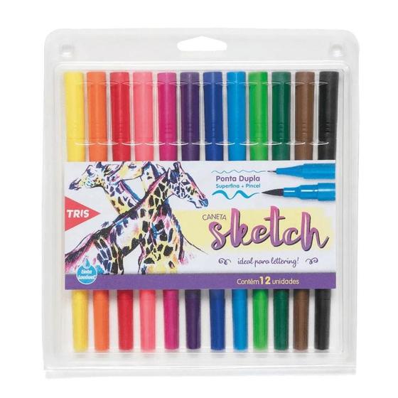 Imagem de Conjunto Brush Pen e Fineliner Dual Tip Vibes Sketch 12 Cores  - Tris