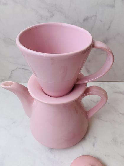 Imagem de Conjunto Bule de Café 800ml e Coador em Cerâmica Rosa