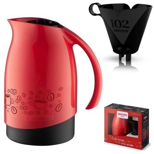 Imagem de Conjunto Bule Térmico 700mL c/ Suporte para Filtro de Café 102 Cuidar Sanremo SR1011-62 Vermelho