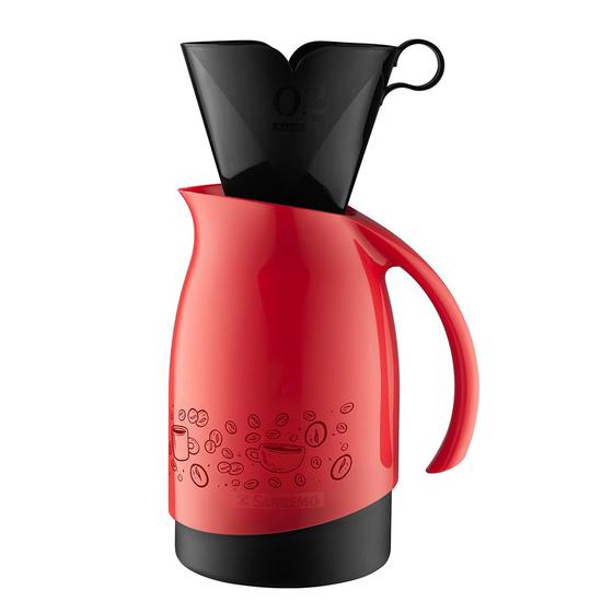 Imagem de Conjunto Bule Vermelho Térmico Garrafa 700ml + Suporte Filtro De Café Preto