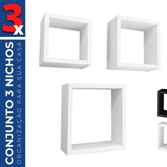 Imagem de Conjunto c/ 3 Nichos Quadrados Parede Quarto Decoração MDF