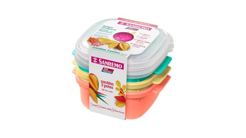 Imagem de Conjunto c/ 3 potes plasticos sanremo super resistente e econômico e com design super moderno 