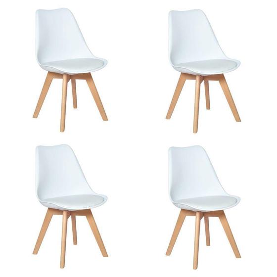 Imagem de Conjunto c/4 Cadeiras Charles Eames Leda Saariem Design Wood Estofada Base Madeira - Branca
