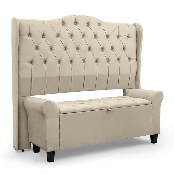 Imagem de Conjunto Cabeceira Box Com Recamier Divã Estofado Capitonê Para Cama Queen 1.60 Dubai Várias Cores - LH Móveis