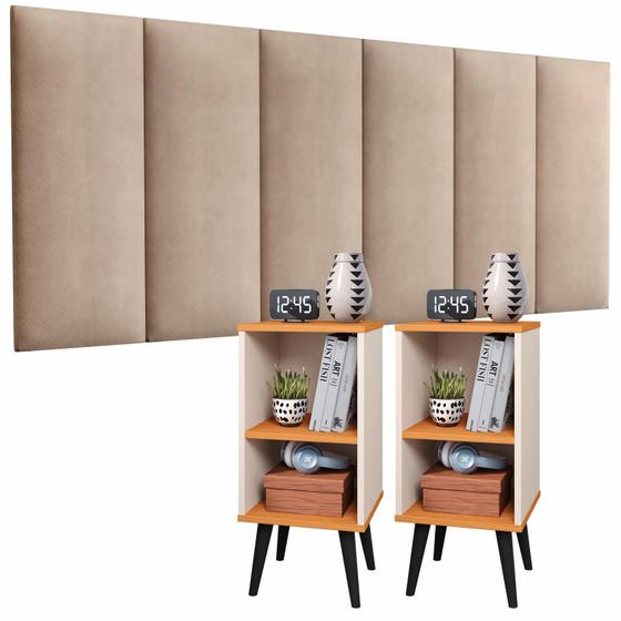 Conjunto Cabeceira Cama Casal 1,40 Com Mesa de Cabeceira Vitoria Quarto Bege - Off White/Cinamomo Menor preço em Conjunto Cabeceira Cama Casal 1,40 Com Mesa de Cabeceira Vitoria Quarto Bege - Off White/Cinamomo