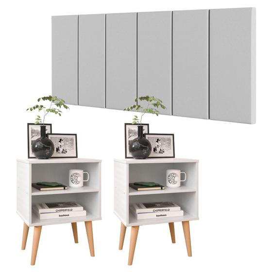 Imagem de Conjunto Cabeceira Casal 1,40 Julia com Kit 2 Mesas de Cabeceira RPM - Branco - Lojas RPM