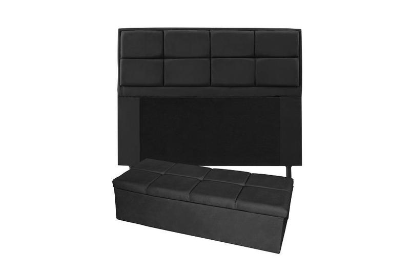 Imagem de Conjunto cabeceira casal 140cm munique + recamier calçadeira 140cm suede preto