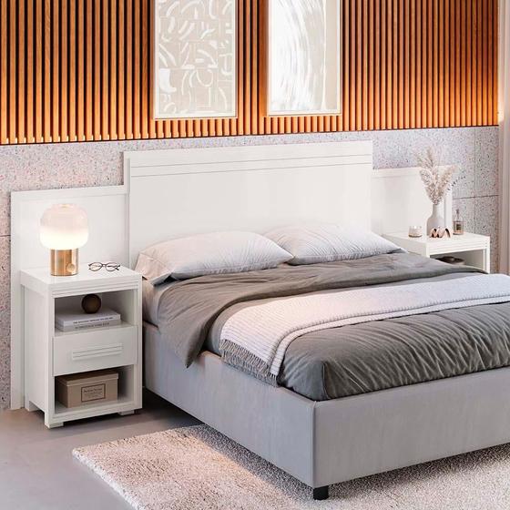 Imagem de Conjunto Cabeceira Casal E Queen Size Com 02 Mesa De Apoio Branco Astrid Shop Jm