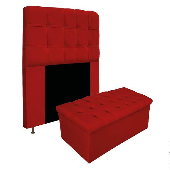 Imagem de Conjunto Cabeceira Estofada Mel 90cm e Calçadeira Mel 90cm Suede Vermelho