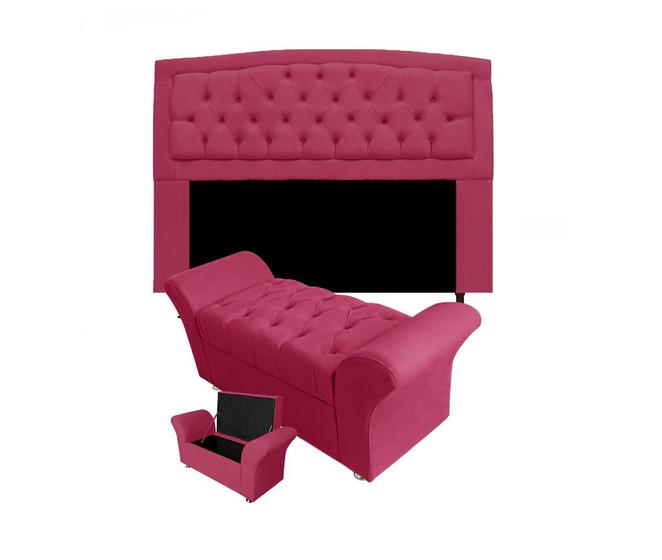 Imagem de Conjunto Cabeceira Geovana e Recamier Veneza Baú Queen 160 cm Suede Rosa Pink - INCASA DECOR