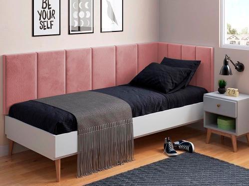 Imagem de Conjunto Cabeceira Painel Estofada Cama de Solteiro - Rose