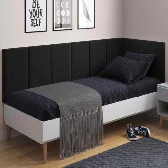 Imagem de Conjunto Cabeceira Painel Estofada Cama Solteiro - Preto