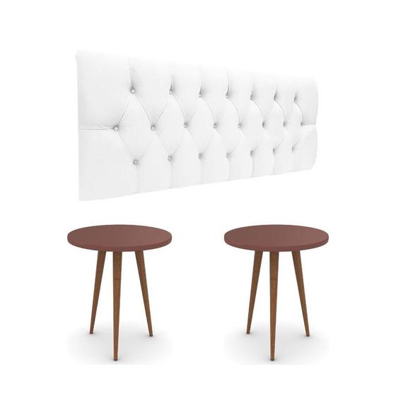 Imagem de Conjunto Cabeceira Painel Estofada Capitonê 140cm Branco Paris e Mesa de Apoio Legs Terracota