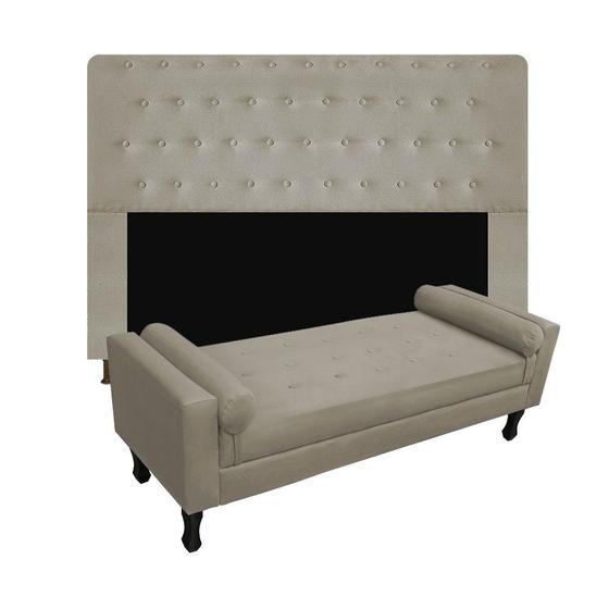 Imagem de Conjunto cabeceira solteiro 100cm brenda + recamier félix 100cm suede bege