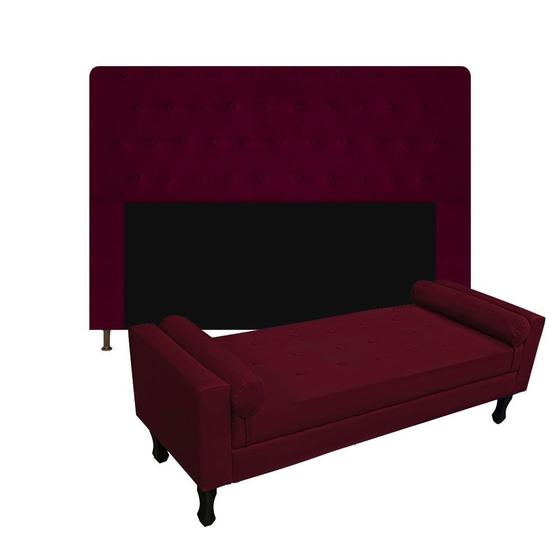 Imagem de Conjunto cabeceira solteiro 100cm brenda + recamier félix 100cm suede bordo