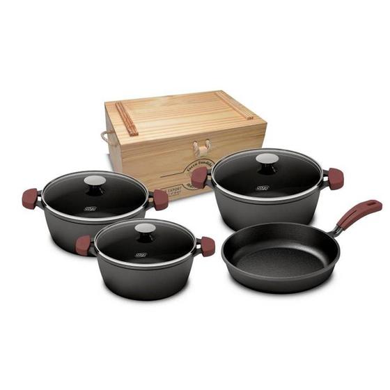 Conjunto Caçarolas Ferro Tvt Com Frigideira 4 Pça Mta 8382 Menor preço em Conjunto Caçarolas Ferro Tvt Com Frigideira 4 Pça Mta 8382